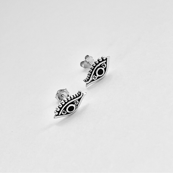 Sterling Silver Egyptian Eye Earrings with Black CZ, Religious Earring, Evil Eye - Picture 7 of 12